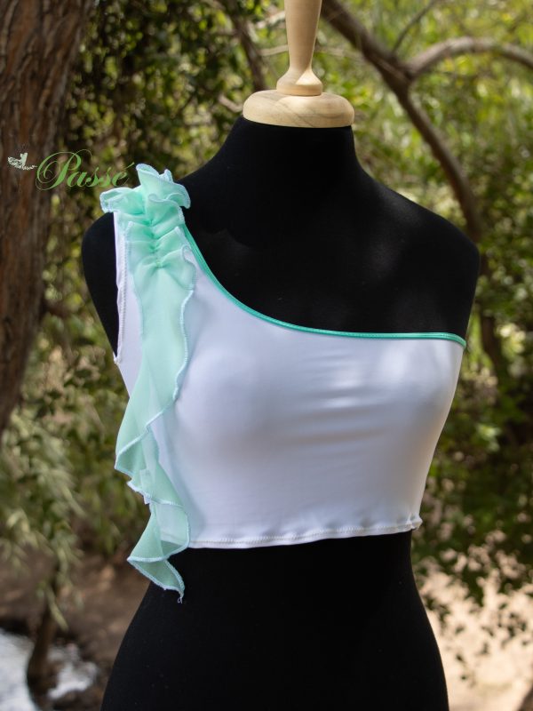 Top blanco con rulito color menta - Imagen 3