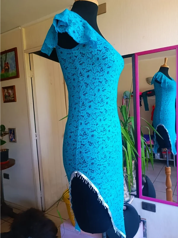 Vestido encaje en punta - celeste - Imagen 3